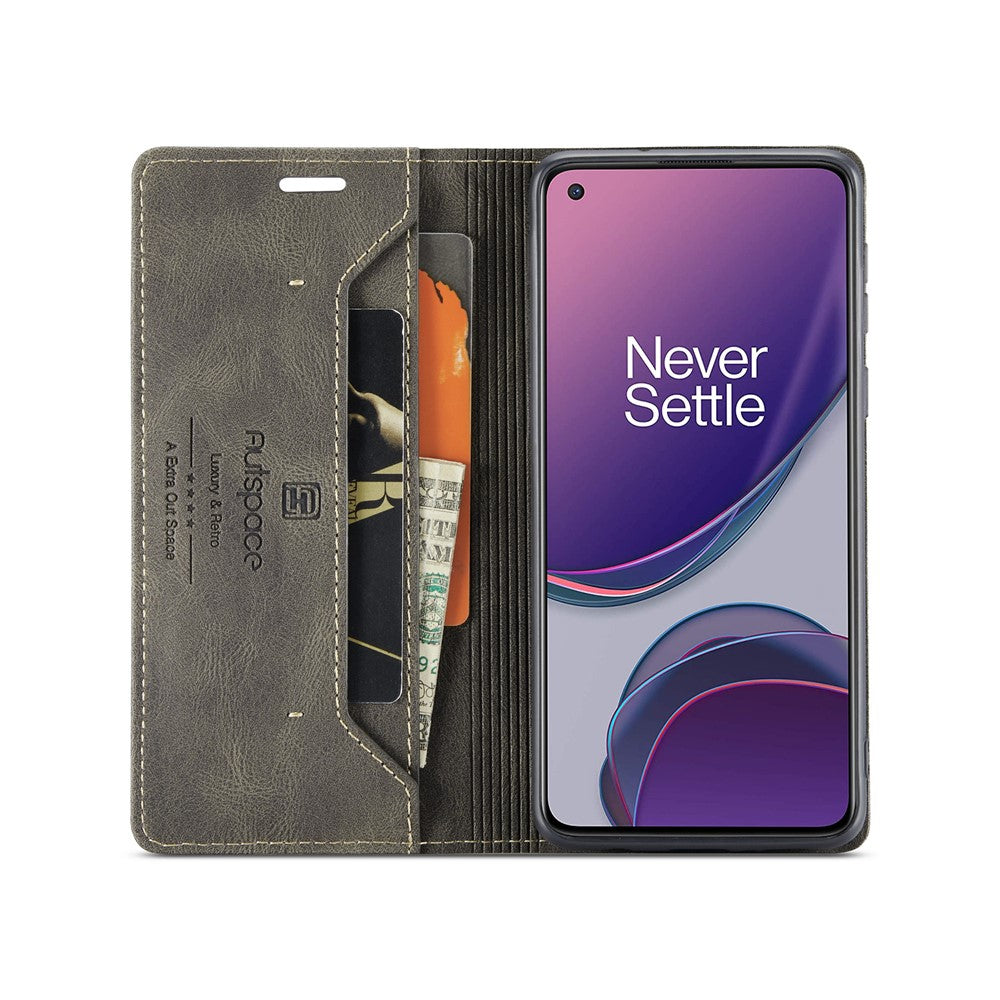 AUTSPACE A01-serien RFID-blockerande retro matt läderfodral plånbok för OnePlus 8T