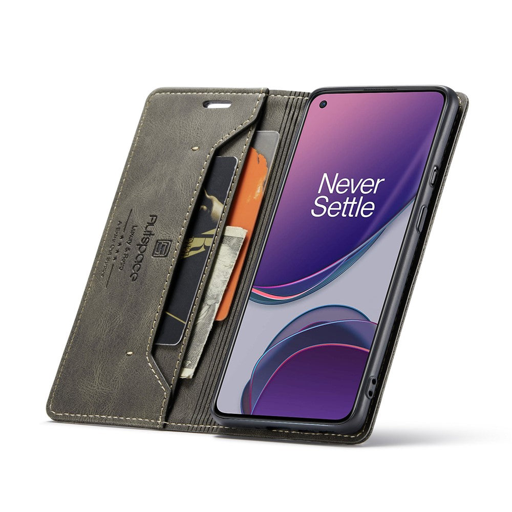 AUTSPACE A01-serien RFID-blockerande retro matt läderfodral plånbok för OnePlus 8T