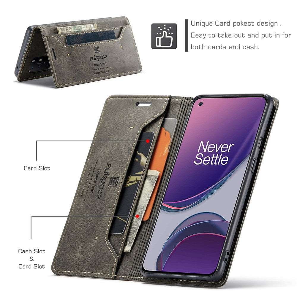 AUTSPACE A01-serien RFID-blockerande retro matt läderfodral plånbok för OnePlus 8T