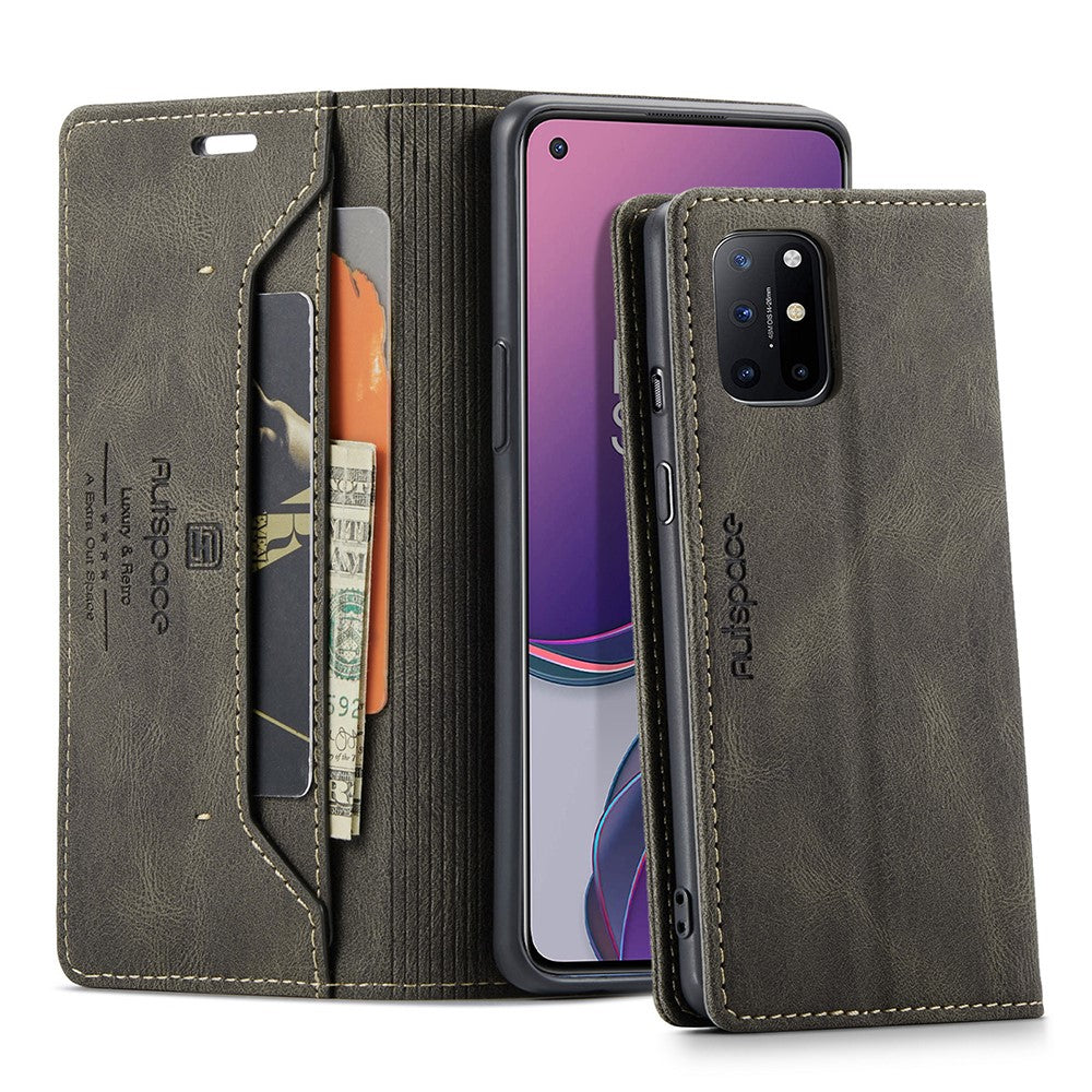AUTSPACE A01-serien RFID-blockerande retro matt läderfodral plånbok för OnePlus 8T