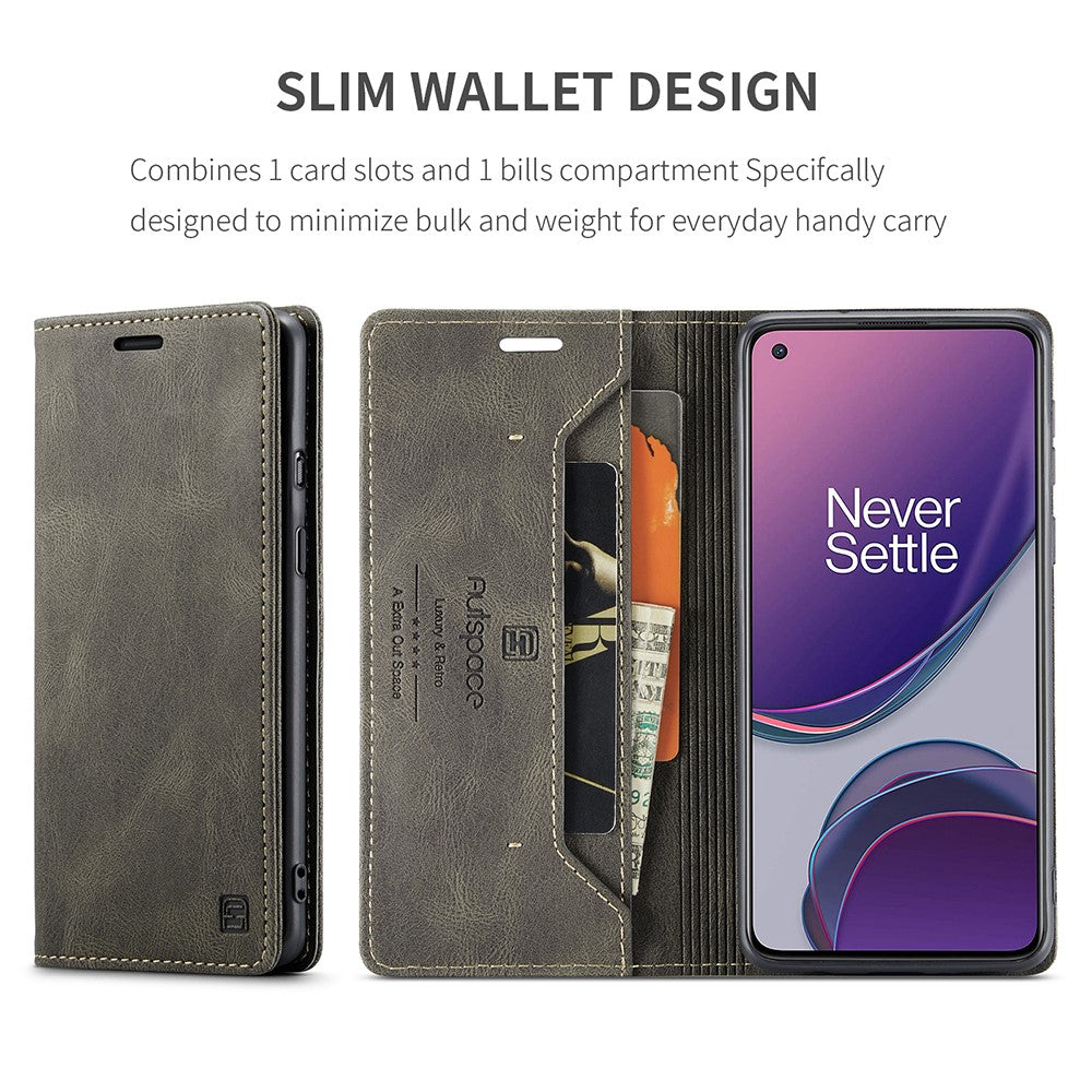 AUTSPACE A01-serien RFID-blockerande retro matt läderfodral plånbok för OnePlus 8T