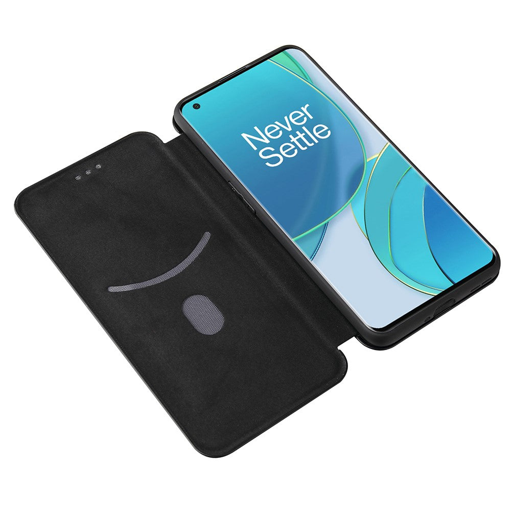 OnePlus 9 (EU/US-version) Magnetiskt sugande läderskal i kolfiber med korthållare