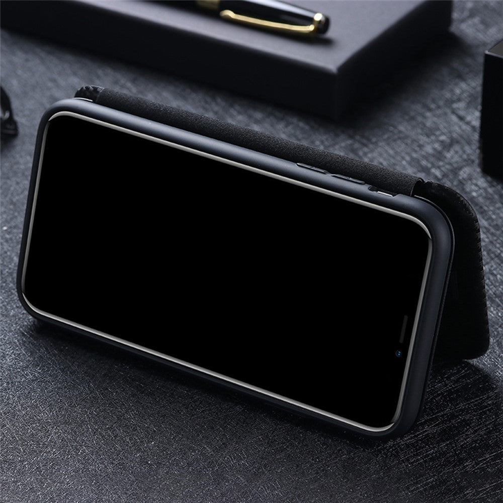 OnePlus 9 (EU/US-version) Magnetiskt sugande läderskal i kolfiber med korthållare