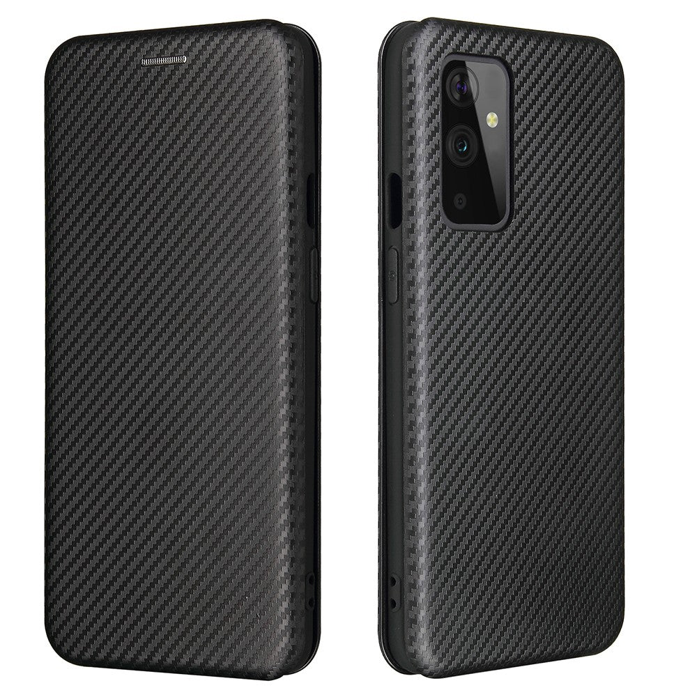 OnePlus 9 (EU/US-version) Magnetiskt sugande läderskal i kolfiber med korthållare