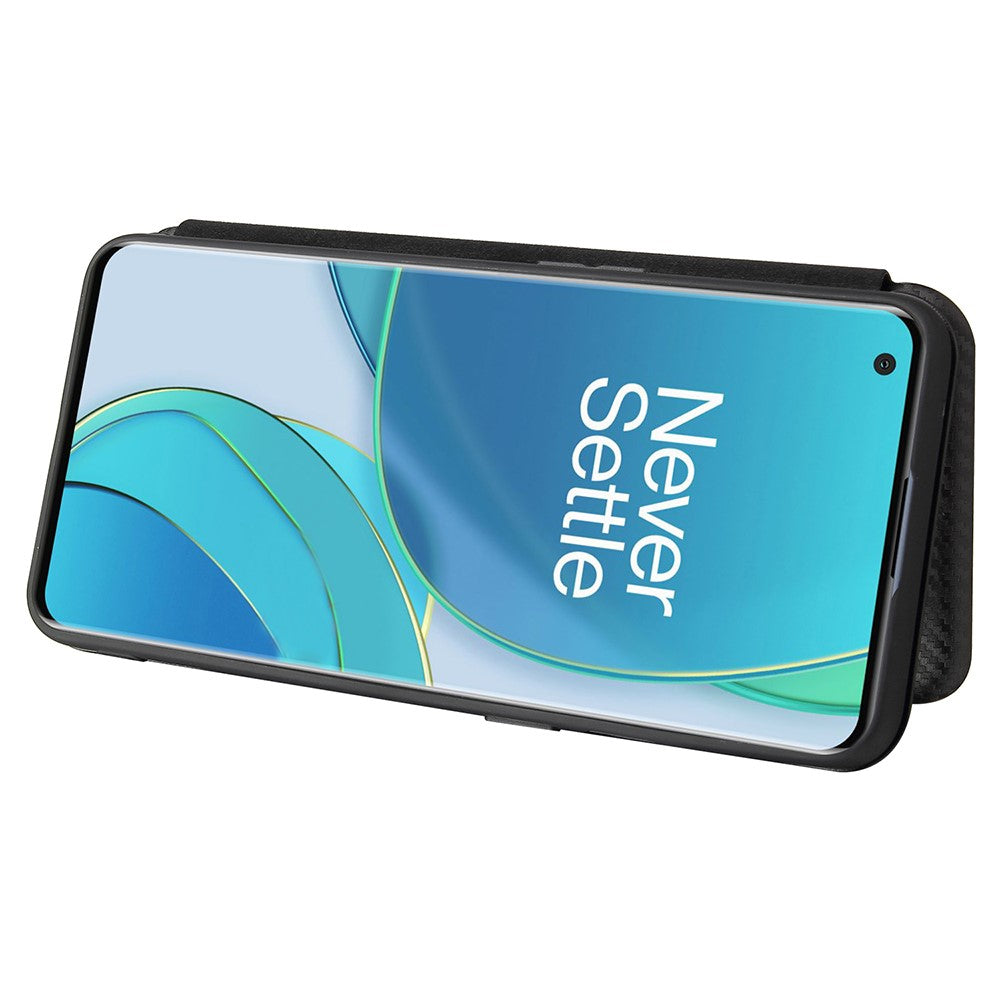 OnePlus 9 (EU/US-version) Magnetiskt sugande läderskal i kolfiber med korthållare