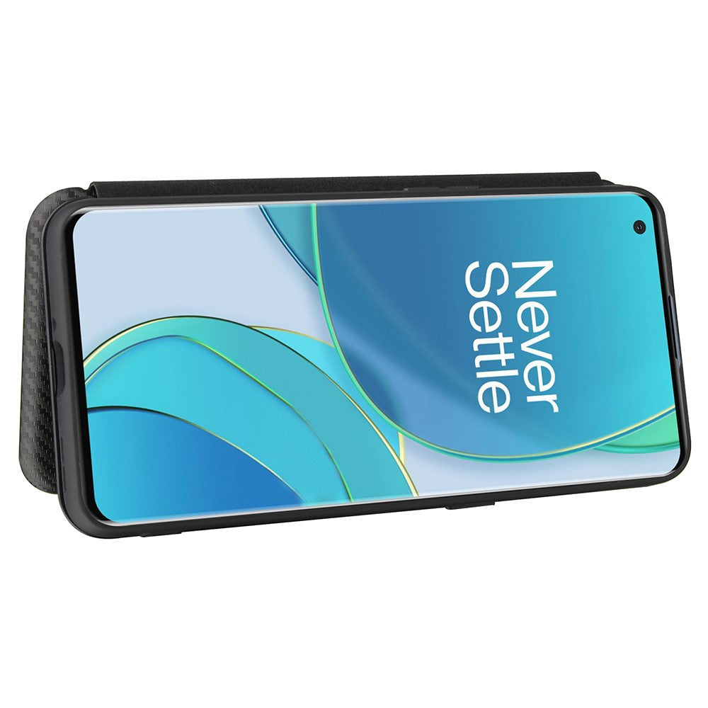 OnePlus 9 (EU/US-version) Magnetiskt sugande läderskal i kolfiber med korthållare
