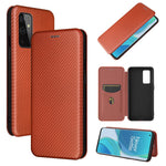 OnePlus 9 (EU/US-version) Magnetiskt sugande läderskal i kolfiber med korthållare