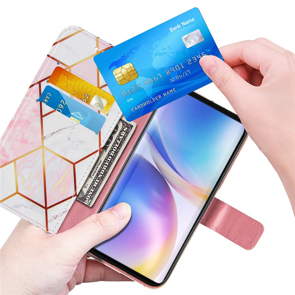 Splicing Marble Pattern Stand Läderfodral med Snodd för OnePlus 9 (EU/US-version)