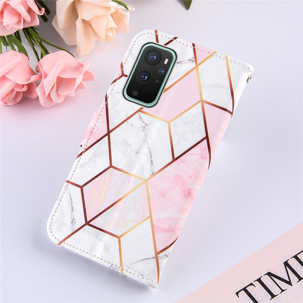 Splicing Marble Pattern Stand Läderfodral med Snodd för OnePlus 9 (EU/US-version)