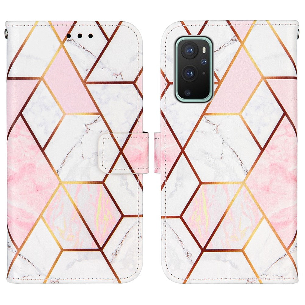 Läderfodral med stativ i marmormönster till OnePlus 9 Pro