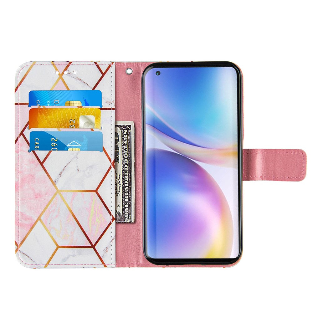 Läderfodral med stativ i marmormönster till OnePlus 9 Pro