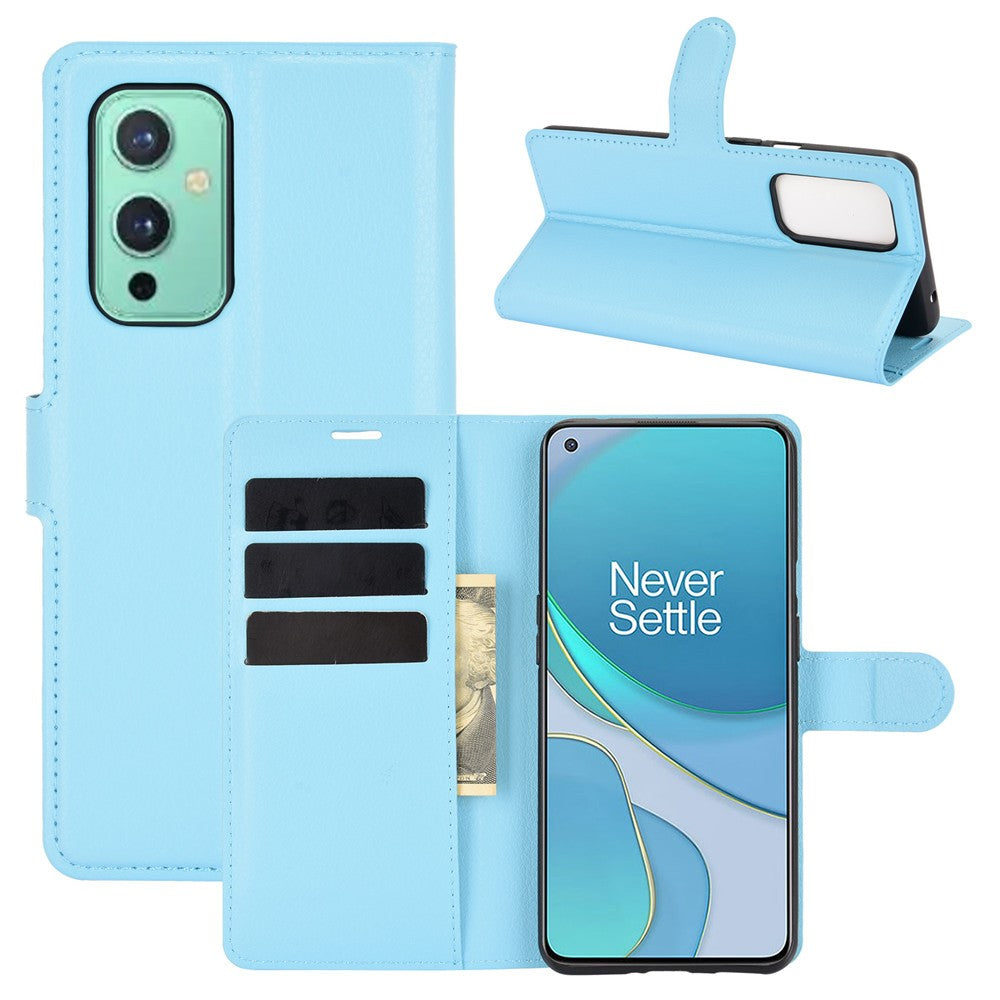 Plånboksdesign med litchitextur i läder för mobilstativ till OnePlus 9 (EU/US-version)