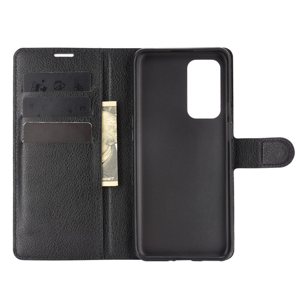 Plånboksdesign med litchitextur i läder för mobilstativ till OnePlus 9 (EU/US-version)