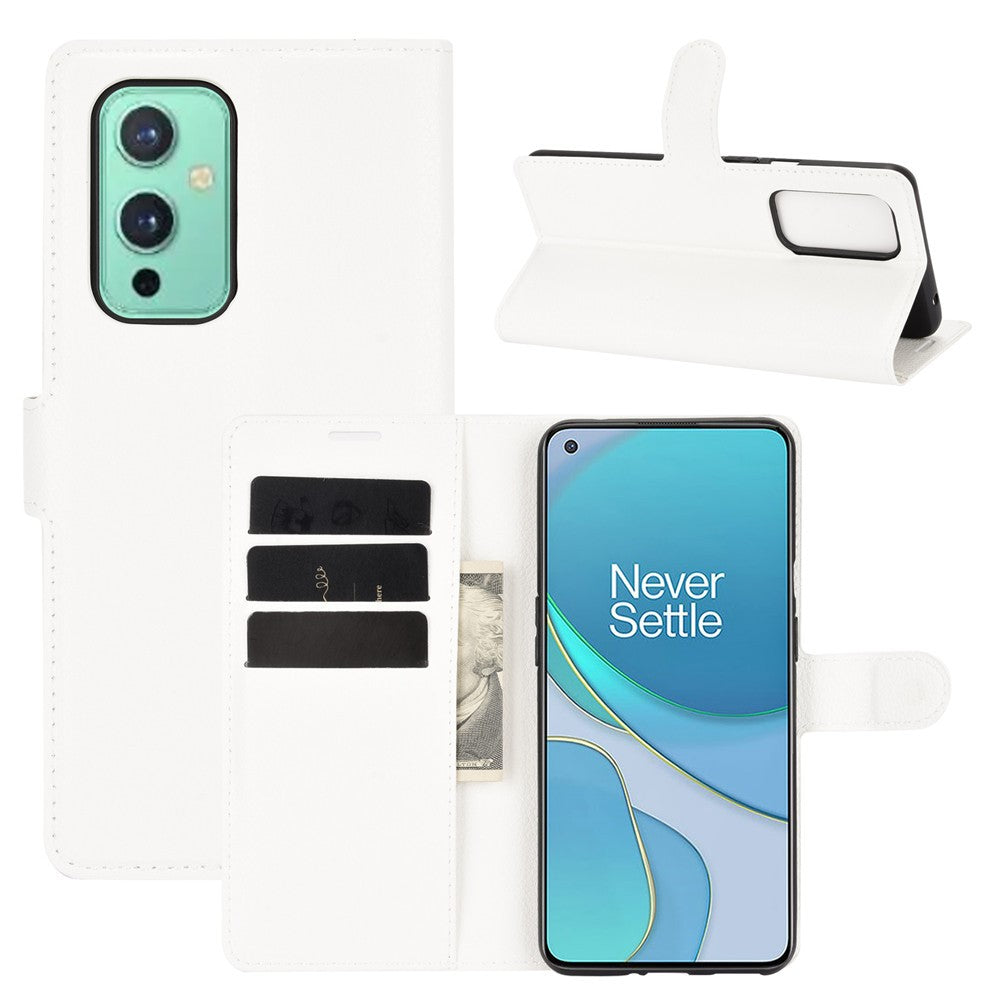 Plånboksdesign med litchitextur i läder för mobilstativ till OnePlus 9 (EU/US-version)