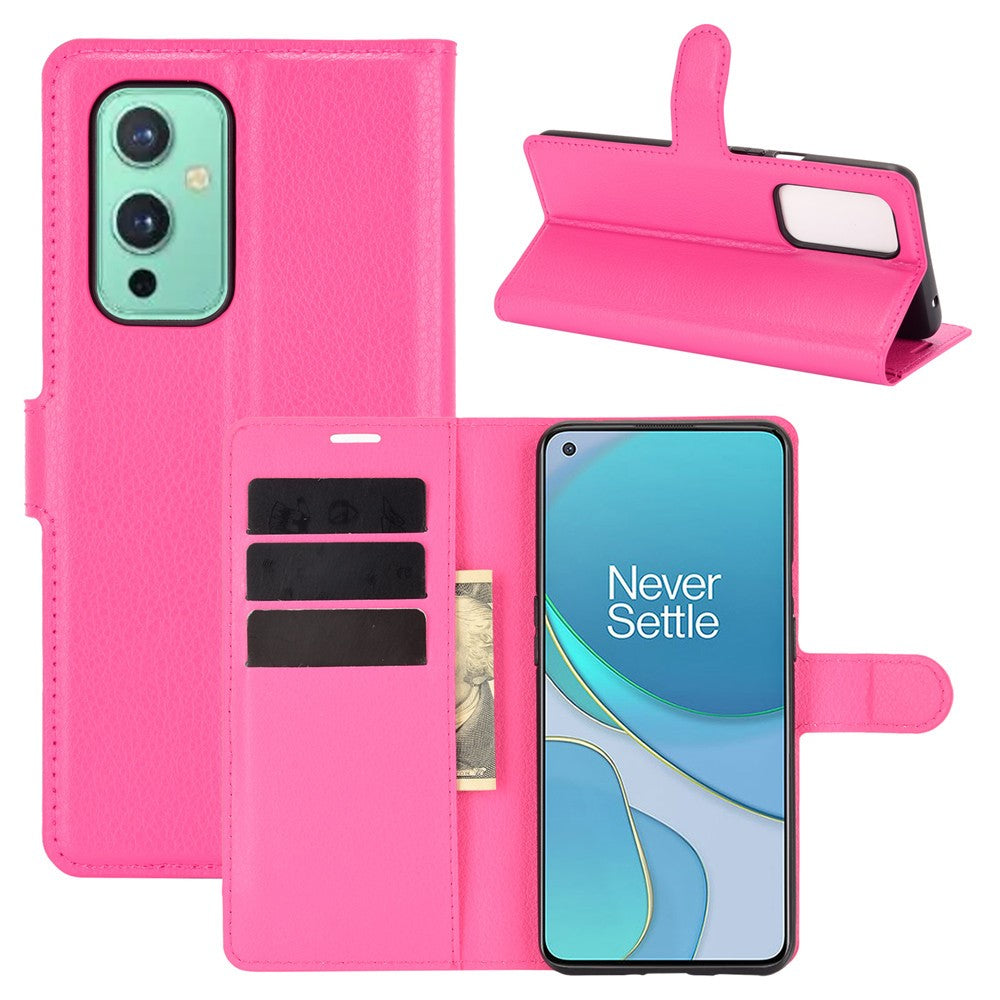 Plånboksdesign med litchitextur i läder för mobilstativ till OnePlus 9 (EU/US-version)