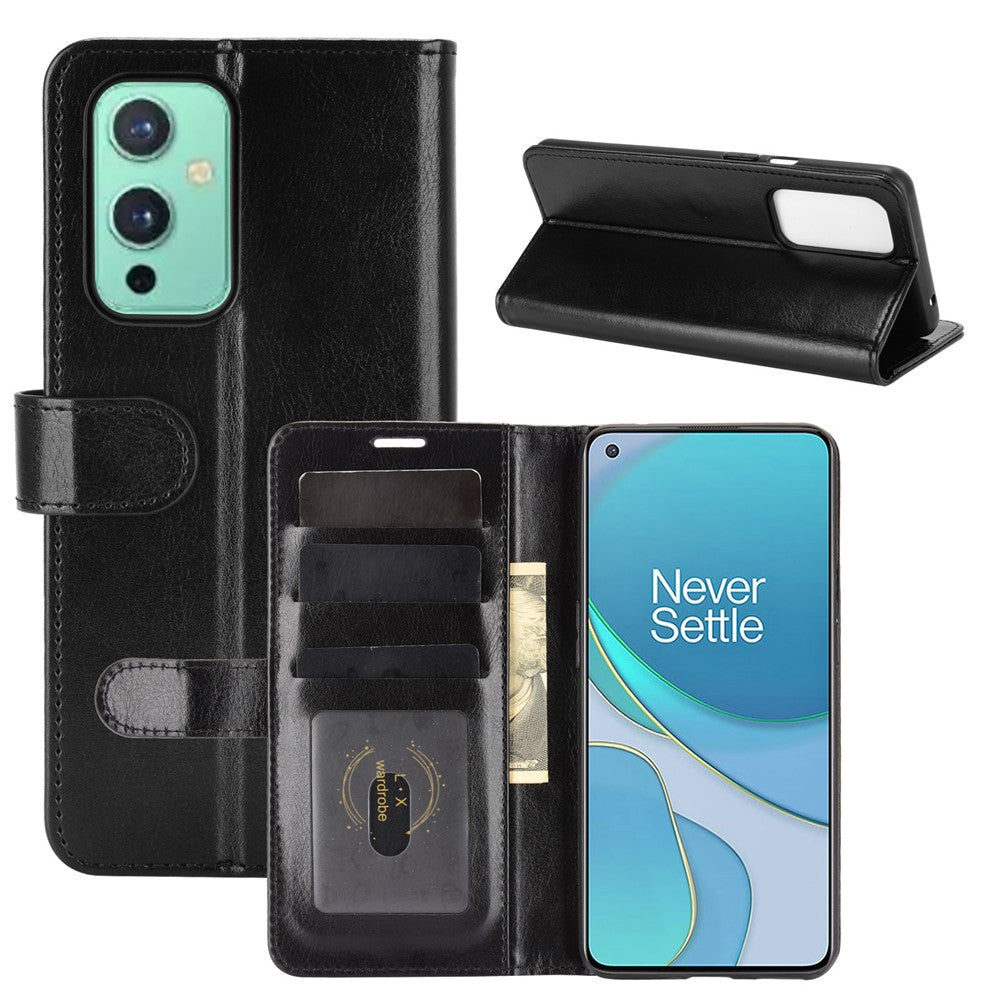 Crazy Horse teksturlæder cover med standfunktion og kortholder til OnePlus 9 (EU/US version)