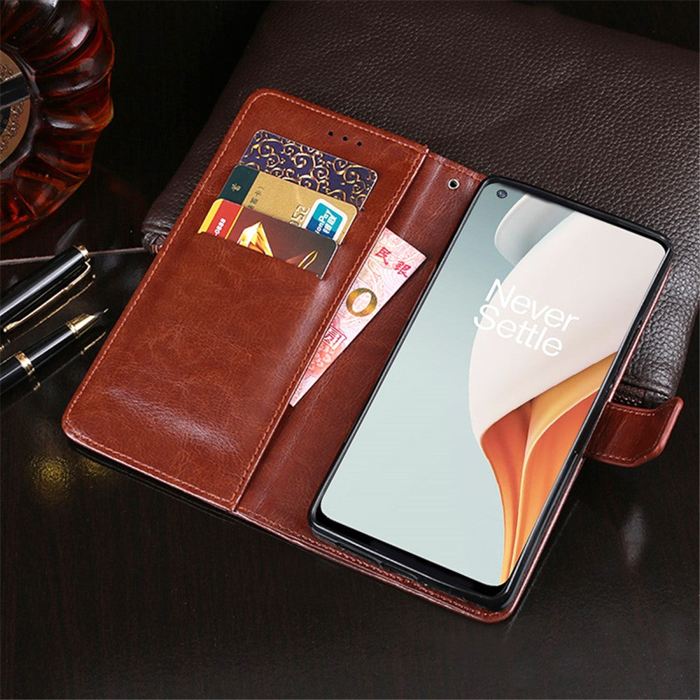 IDEWEI Crazy Horse Texture Wallet Stand Design Folio Flip Läder Mobilskal för OnePlus Nord N100