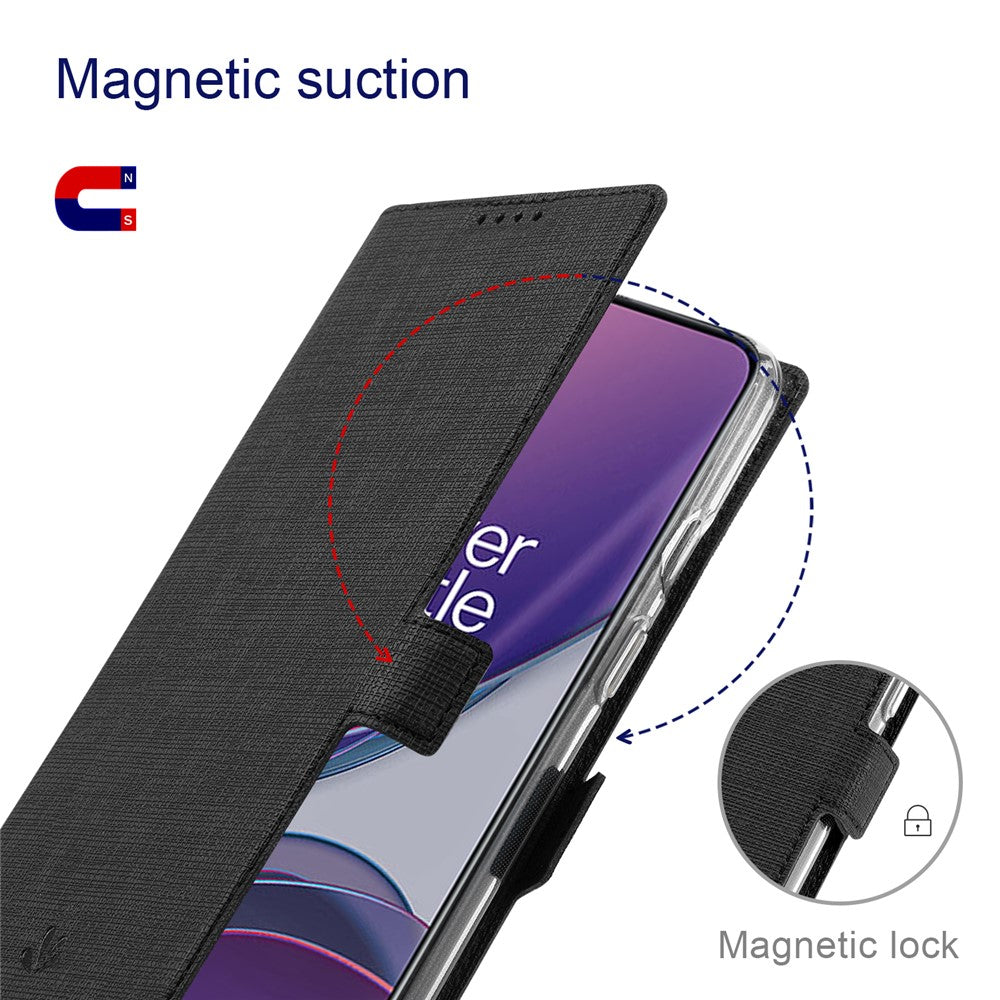 VILI DMK-serien Dubbelmagnetiskt Spänne Korsstruktur Läder Plånboksfodral till OnePlus 9 Pro