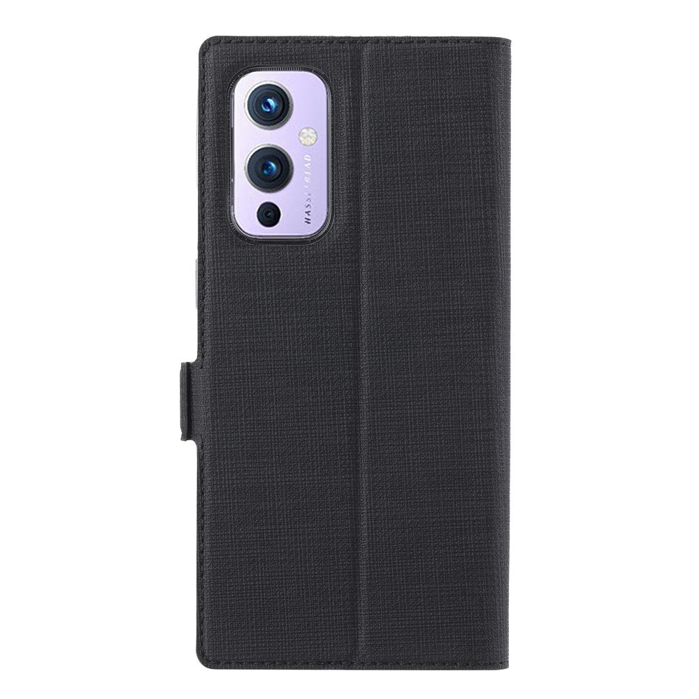VILI DMK-serien Dubbelmagnetiskt spänne Korsstruktur Läderplånboksfodral till OnePlus 9 (EU/US-version)