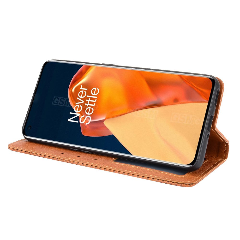 Magnetic Clasp Vintage Style TPU + Leather Phone Case Wallet Stand for OnePlus 9 Pro