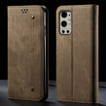 Plånboksfodral i läder med jeanstygstruktur till OnePlus 9 Pro