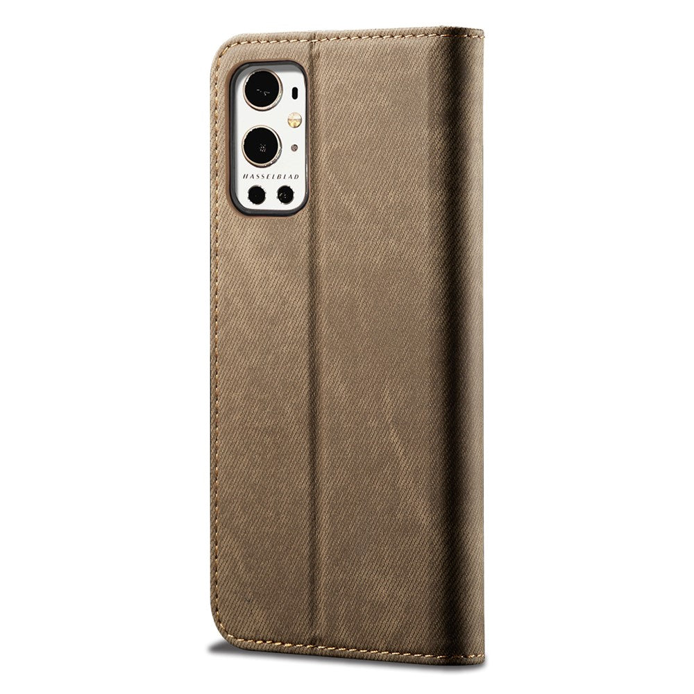 Plånboksfodral i läder med jeanstygstruktur till OnePlus 9 Pro