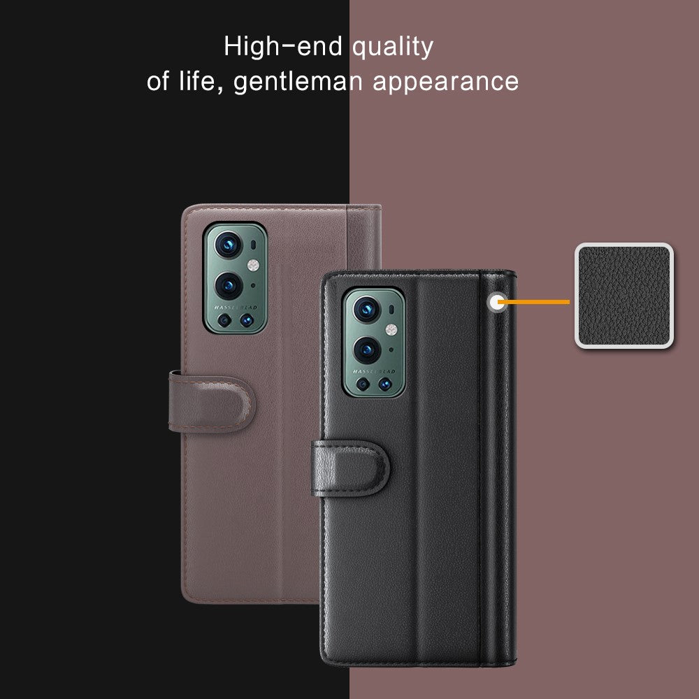Plånboksfodral i äkta splitterläder för OnePlus 9 Pro