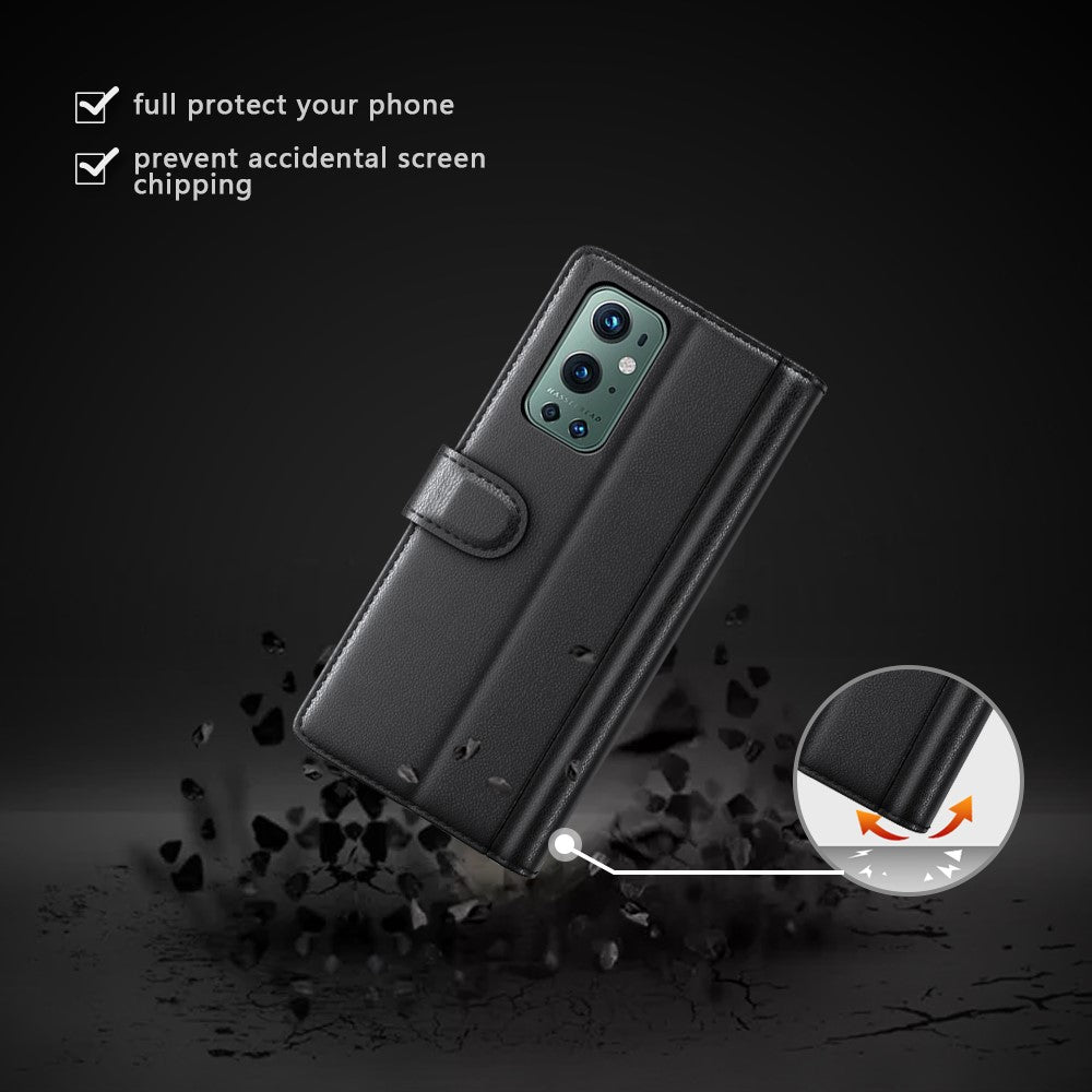 Plånboksfodral i äkta splitterläder för OnePlus 9 Pro