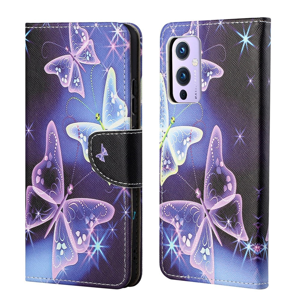 Plånboksfodral med design, mönstertryck, korsstruktur, läderfodral till OnePlus 9 Pro