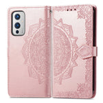 Präglat Mandala Blommor PU Läderfodral Stativplånbok för OnePlus 9 (EU / US Version)