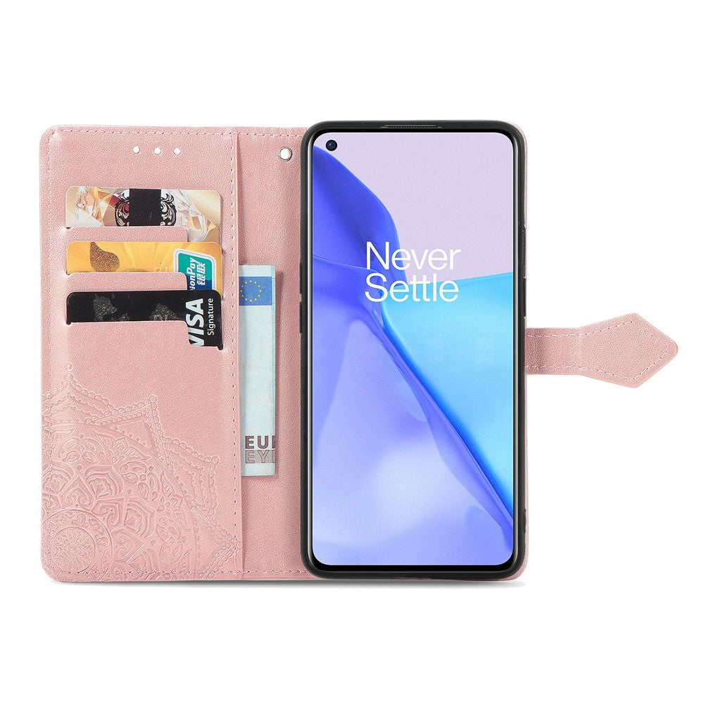 Präglat Mandala Blommor PU Läderfodral Stativplånbok för OnePlus 9 (EU / US Version)