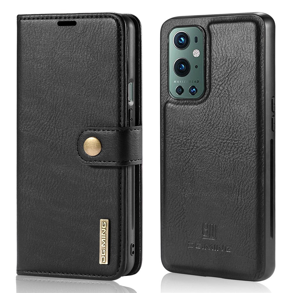 DG.MING Avtagbart 2-i-1-plånboksfodral för OnePlus 9 Pro, invändigt TPU-flipfodral i delat läder med stativ och skyddsfodral