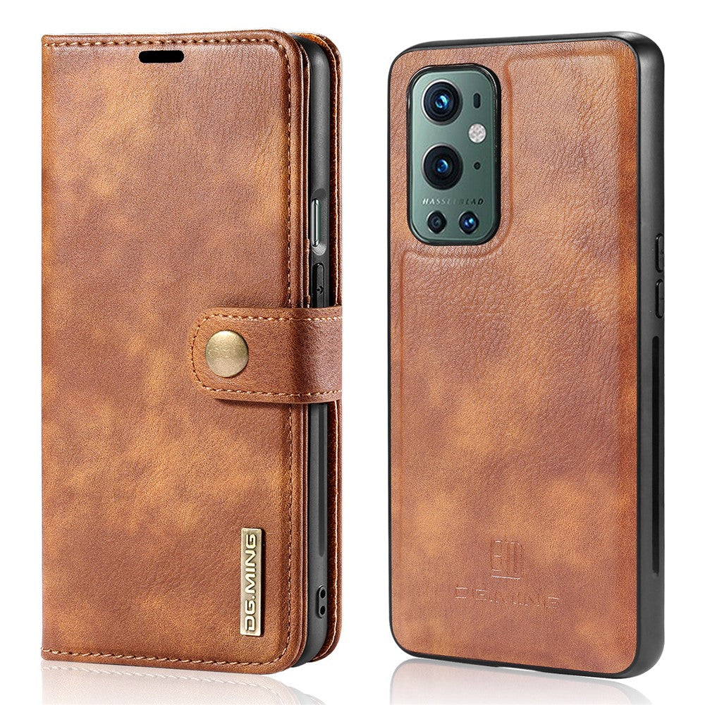 DG.MING Avtagbart 2-i-1-plånboksfodral för OnePlus 9 Pro, invändigt TPU-flipfodral i delat läder med stativ och skyddsfodral