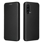 For OnePlus Nord CE 5G Carbon Fiber Texture Automatic Absorption Leather Case with Card Holder and Ring Strap