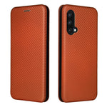 For OnePlus Nord CE 5G Carbon Fiber Texture Automatic Absorption Leather Case with Card Holder and Ring Strap