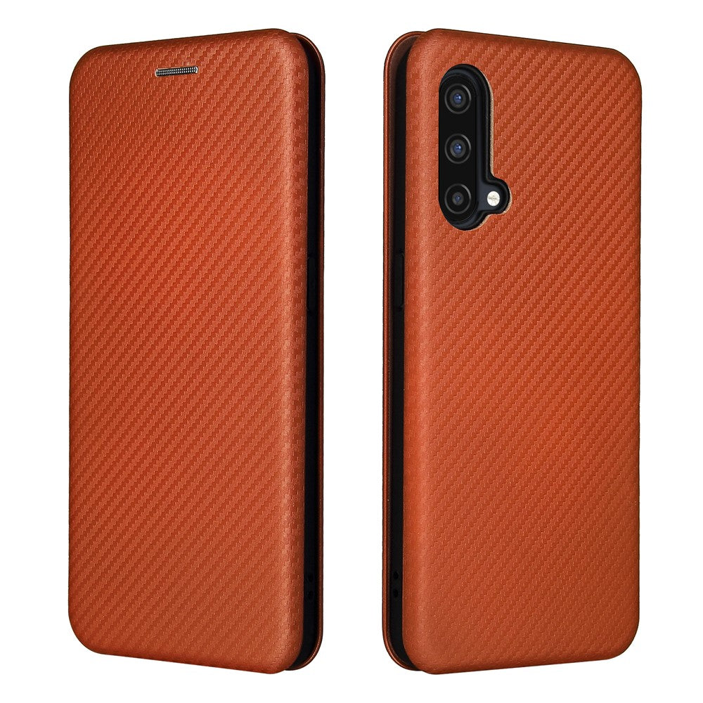 For OnePlus Nord CE 5G Carbon Fiber Texture Automatic Absorption Leather Case with Card Holder and Ring Strap