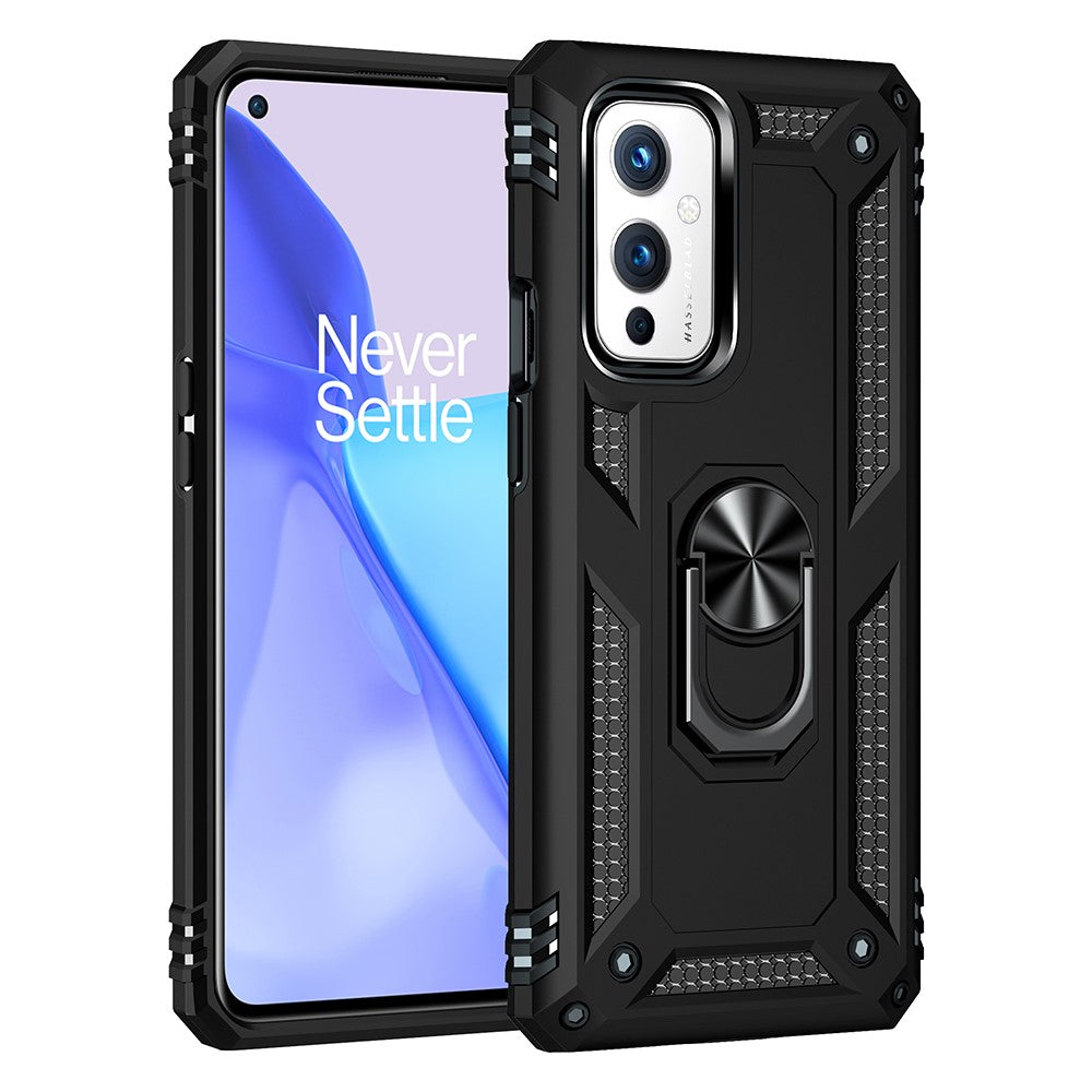 Militärklassad ringformad bilmonteringsstativ hybrid hårt PC mjukt TPU stötsäkert skyddsskal för OnePlus 9 (EU / US-version) / 9 (IN / CN-version)