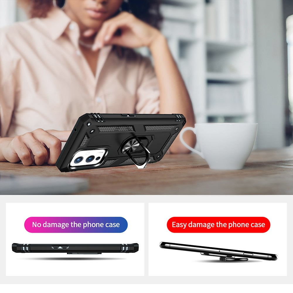 Militärklassad ringformad bilmonteringsstativ hybrid hårt PC mjukt TPU stötsäkert skyddsskal för OnePlus 9 (EU / US-version) / 9 (IN / CN-version)
