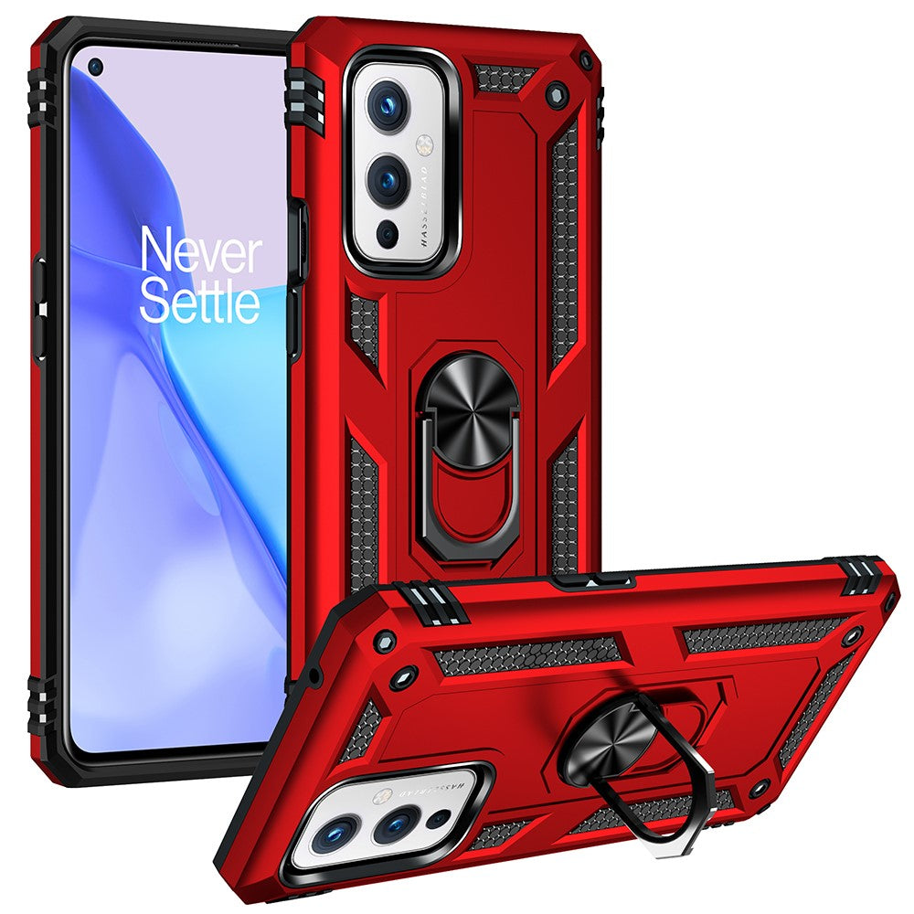 Militärklassad ringformad bilmonteringsstativ hybrid hårt PC mjukt TPU stötsäkert skyddsskal för OnePlus 9 (EU / US-version) / 9 (IN / CN-version)