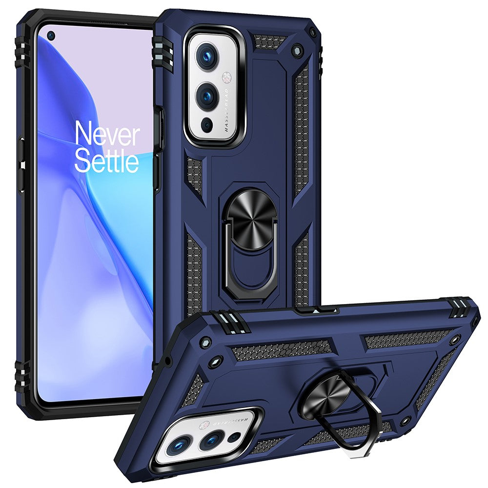 Militärklassad ringformad bilmonteringsstativ hybrid hårt PC mjukt TPU stötsäkert skyddsskal för OnePlus 9 (EU / US-version) / 9 (IN / CN-version)