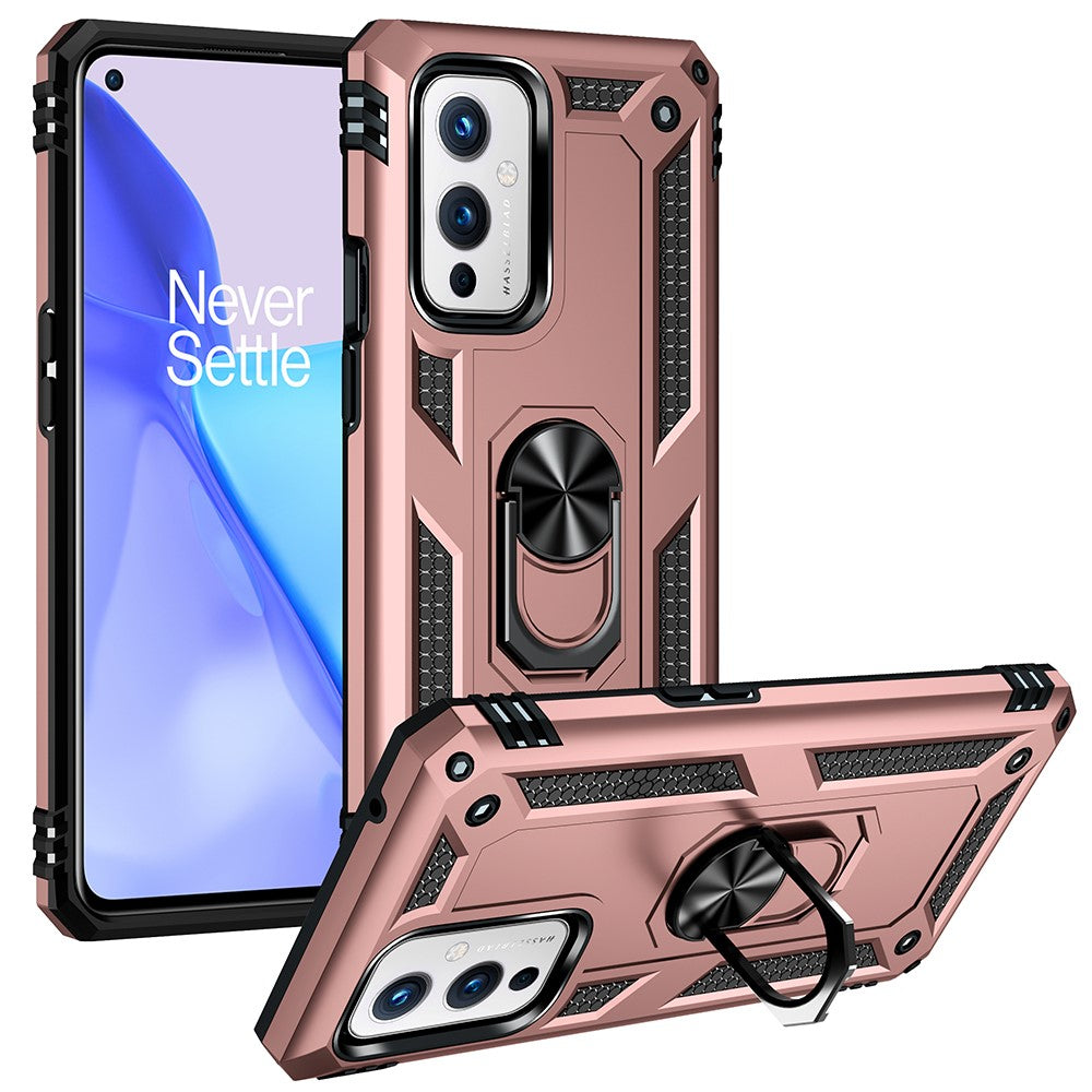 Militärklassad ringformad bilmonteringsstativ hybrid hårt PC mjukt TPU stötsäkert skyddsskal för OnePlus 9 (EU / US-version) / 9 (IN / CN-version)