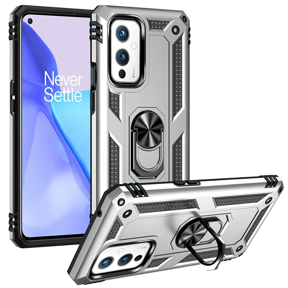 Militärklassad ringformad bilmonteringsstativ hybrid hårt PC mjukt TPU stötsäkert skyddsskal för OnePlus 9 (EU / US-version) / 9 (IN / CN-version)
