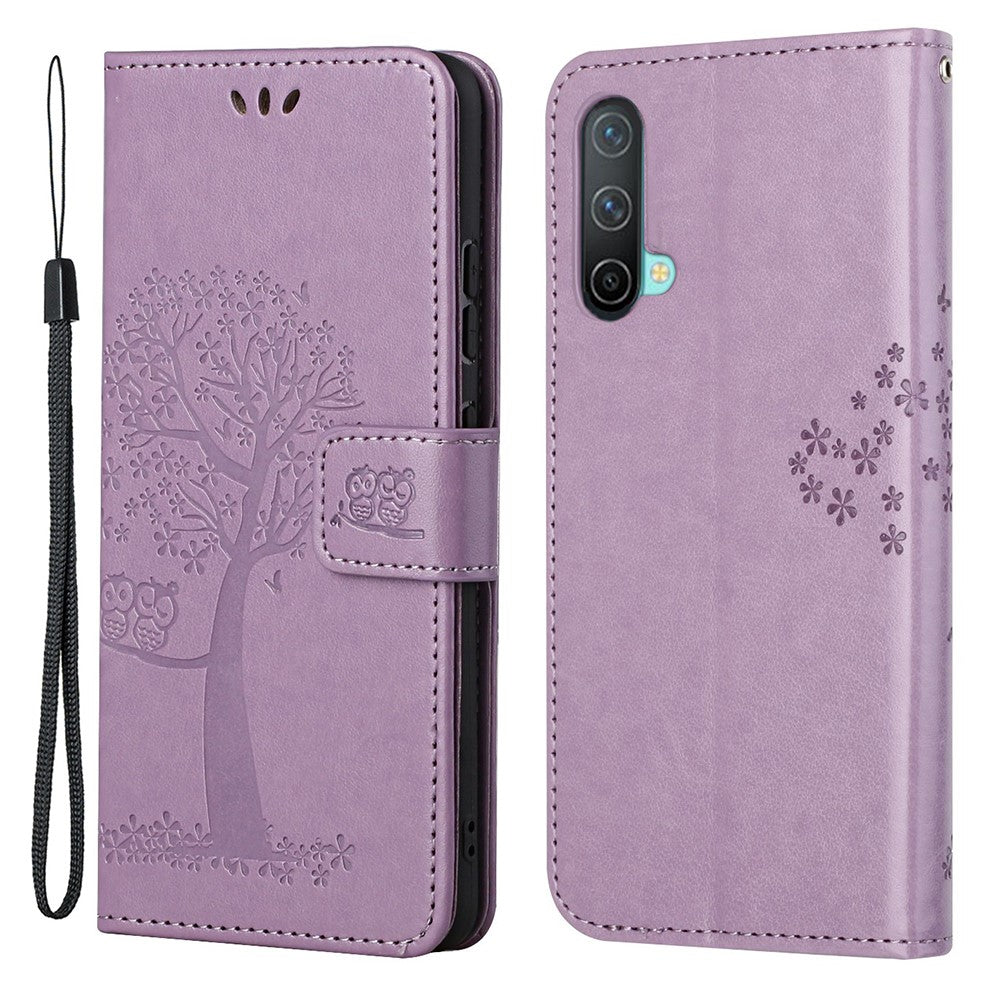 Owl Tree Pattern Imprint Wallet Stand Design PU Leather Protective Phone Shell Case for OnePlus Nord CE 5G