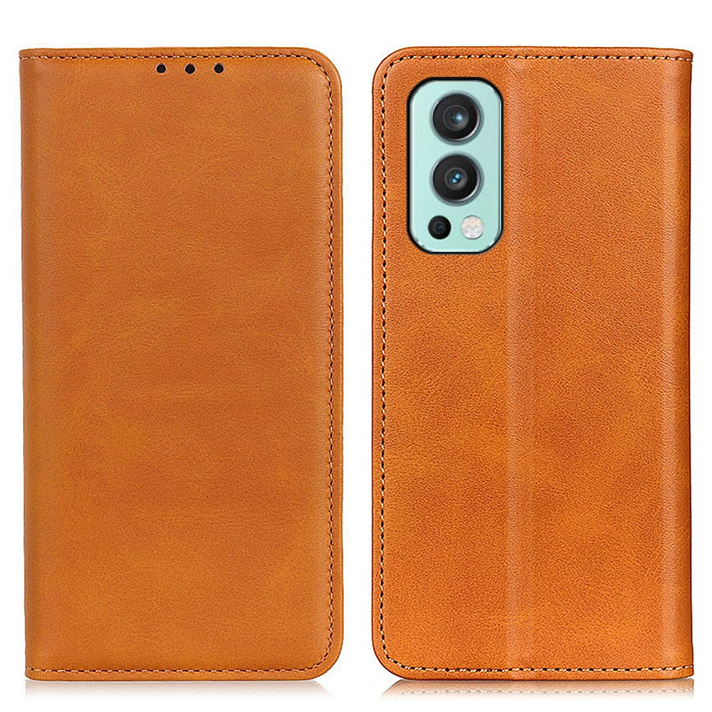Full Body Protection Split Leather Wallet Magnetic Auto-absorbed Stand Case for OnePlus Nord 2 5G
