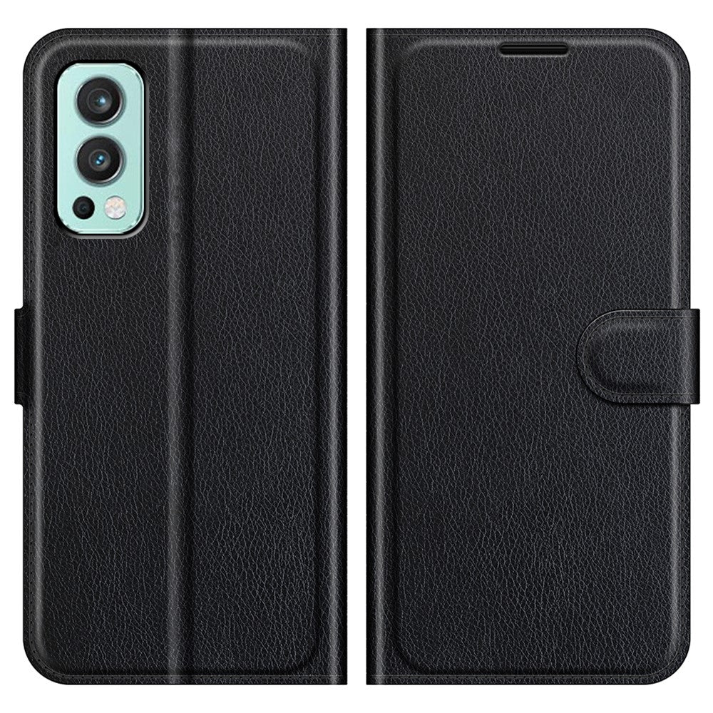 Litchitexturerat horisontellt fällbart PU-läder + TPU-stativ med magnetisk design plånboksfodral till OnePlus Nord 2 5G