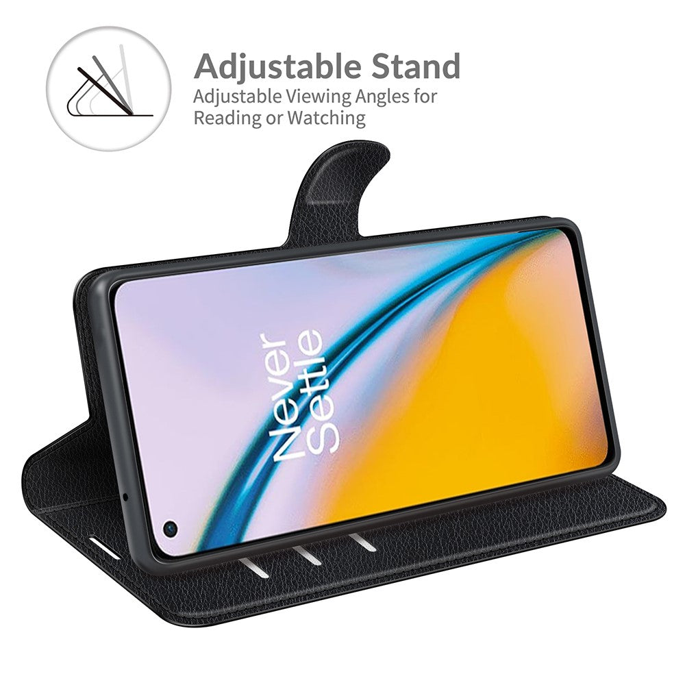 Litchitexturerat horisontellt fällbart PU-läder + TPU-stativ med magnetisk design plånboksfodral till OnePlus Nord 2 5G