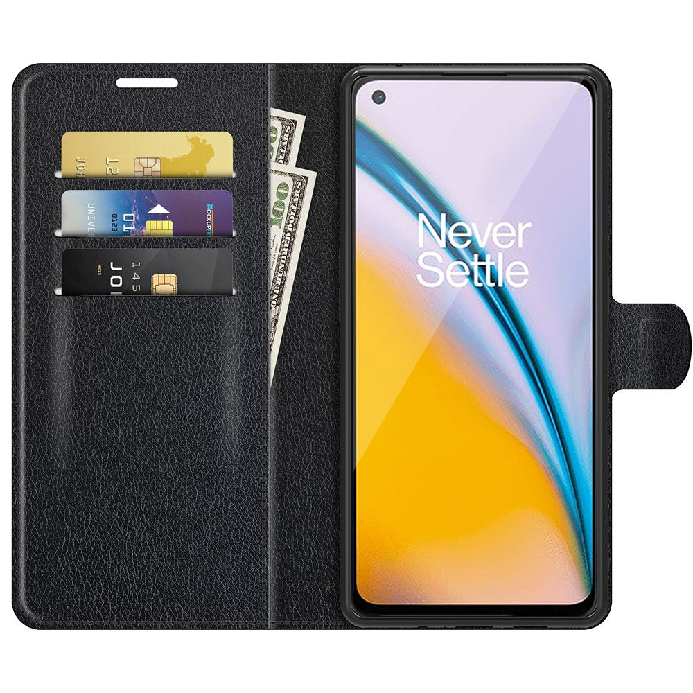 Litchitexturerat horisontellt fällbart PU-läder + TPU-stativ med magnetisk design plånboksfodral till OnePlus Nord 2 5G