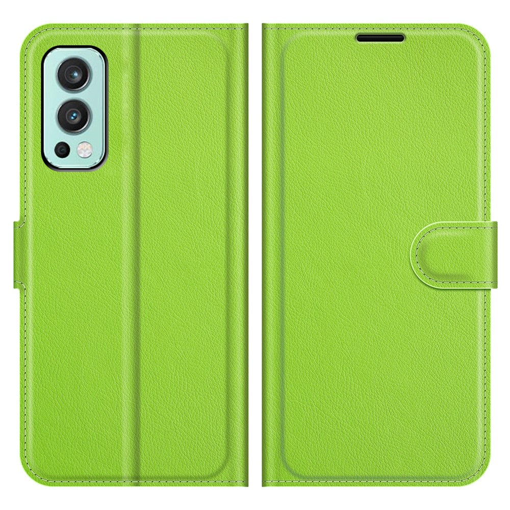 Litchitexturerat horisontellt fällbart PU-läder + TPU-stativ med magnetisk design plånboksfodral till OnePlus Nord 2 5G