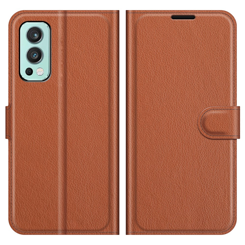 Litchitexturerat horisontellt fällbart PU-läder + TPU-stativ med magnetisk design plånboksfodral till OnePlus Nord 2 5G