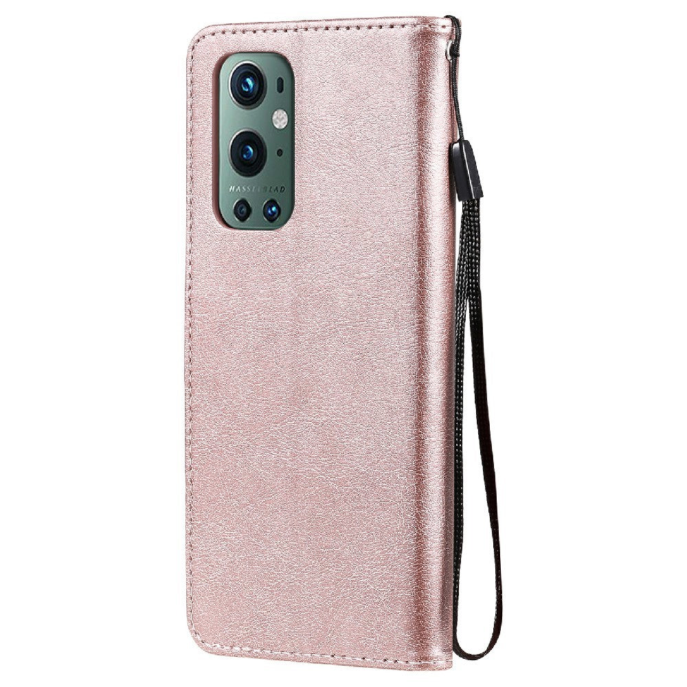 OnePlus 9 Pro-skal i enfärgat läder, mobilskal, plånboksfodral med rem